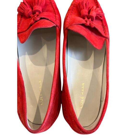 COLE HAAN Red Suede Tassle Loafers Size 9.5 Preppy Classic Slip On - Picture 6 of 7